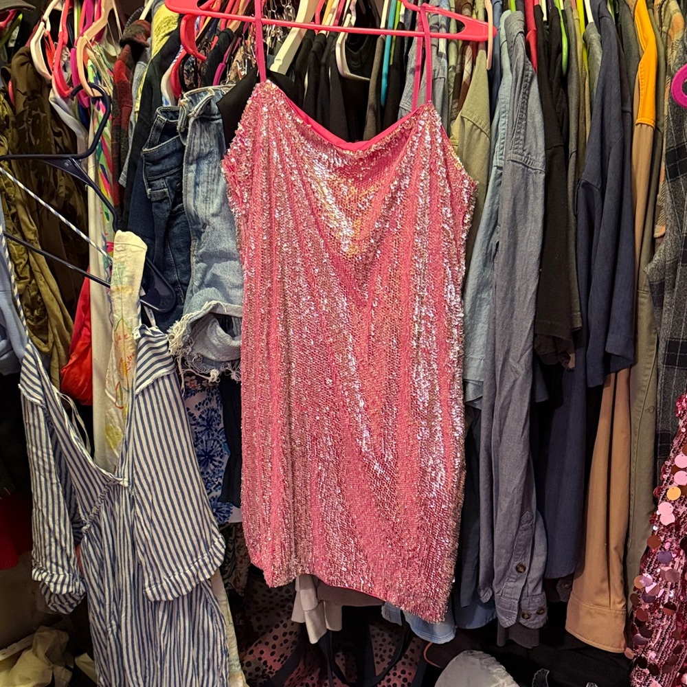 Pink Sequin Slip Dress - Women's Sparkle Sequins Dress- NWT